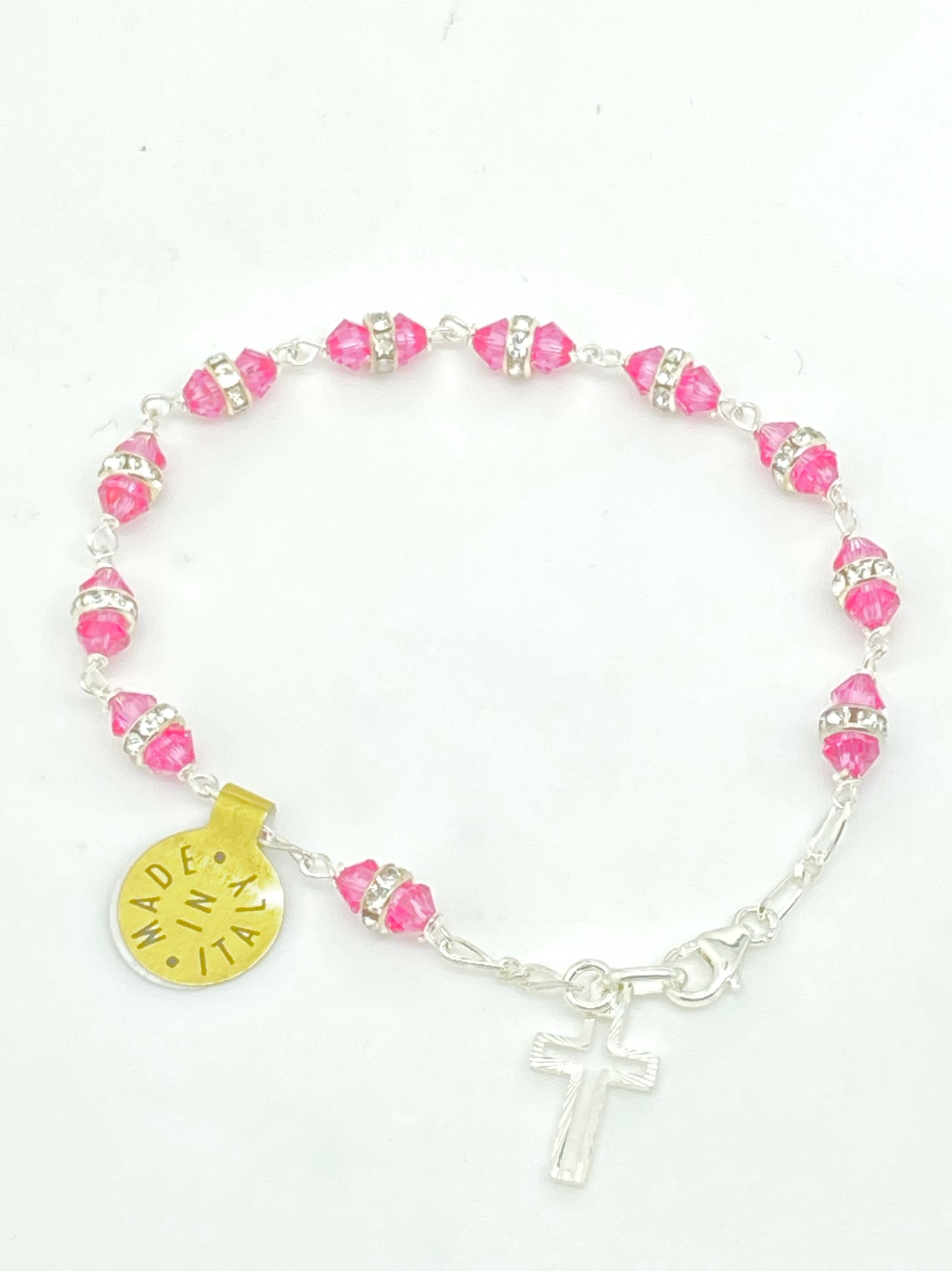 Rose Australian Swarovski Crystals and Sterling Silver Rosary Bracelet 6mm - Unique Catholic Gifts