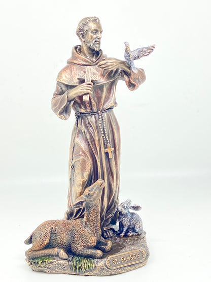 Saint Francis Bronze Statue 8 3/4" - Unique Catholic Gifts