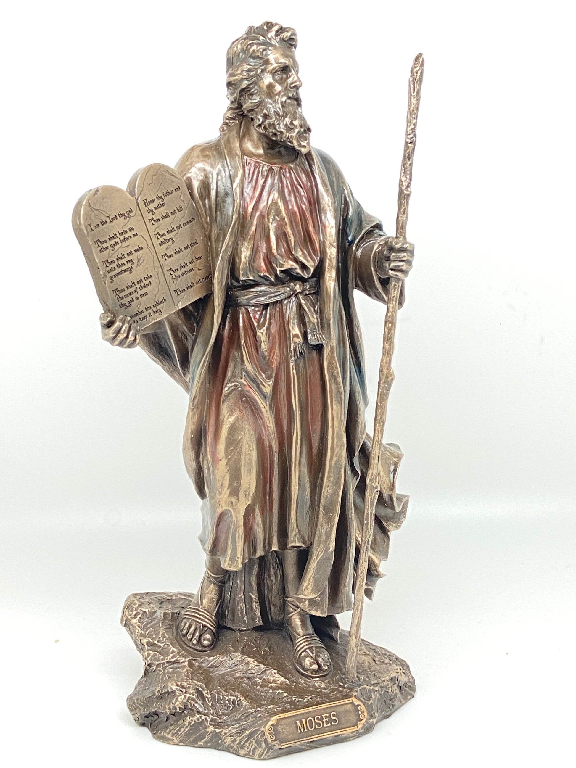 Moses and the 10 Commandments Bronze Statue 9 7/8" - Unique Catholic Gifts