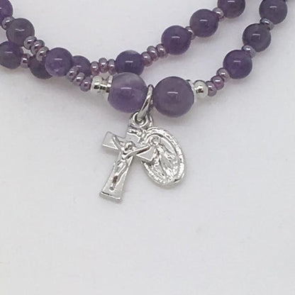 Genuine Amethyst Twist Rosary Bracelet (4mm) - Unique Catholic Gifts