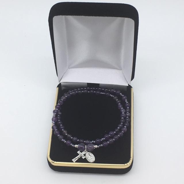 Genuine Amethyst Twist Rosary Bracelet (4mm) - Unique Catholic Gifts