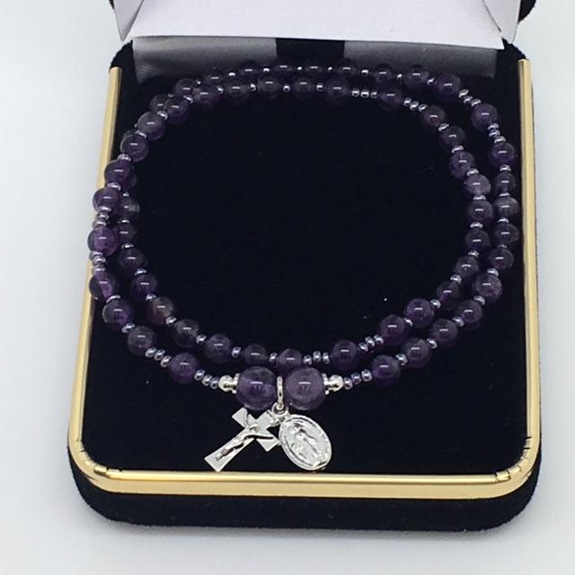 Genuine Amethyst Twist Rosary Bracelet (4mm) - Unique Catholic Gifts