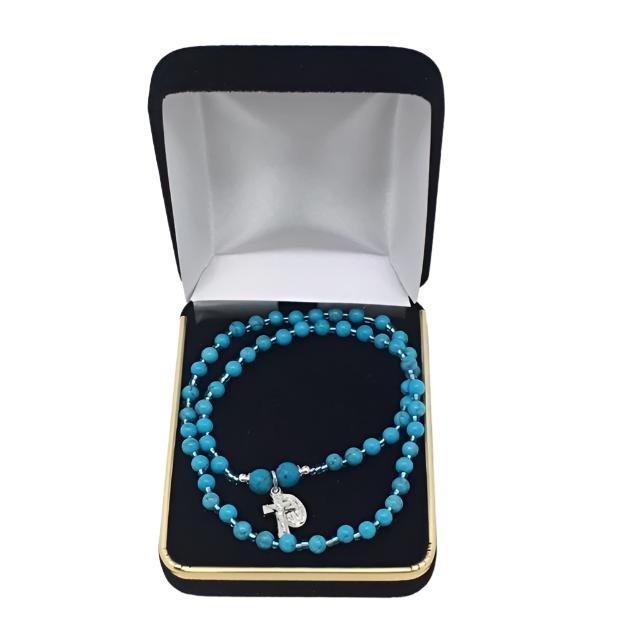 Genuine Turquoise Twist Rosary Bracelet (4mm) - Unique Catholic Gifts