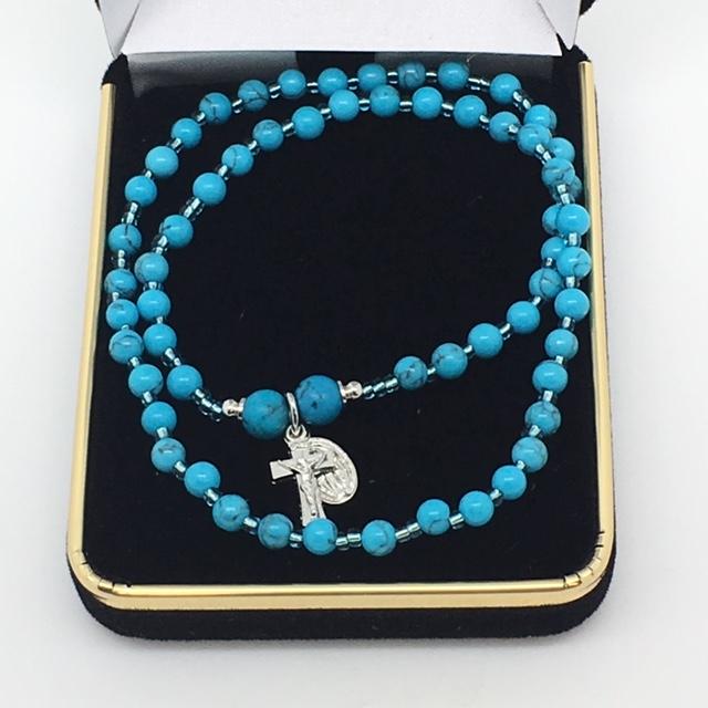 Genuine Turquoise Twist Rosary Bracelet (4mm) - Unique Catholic Gifts