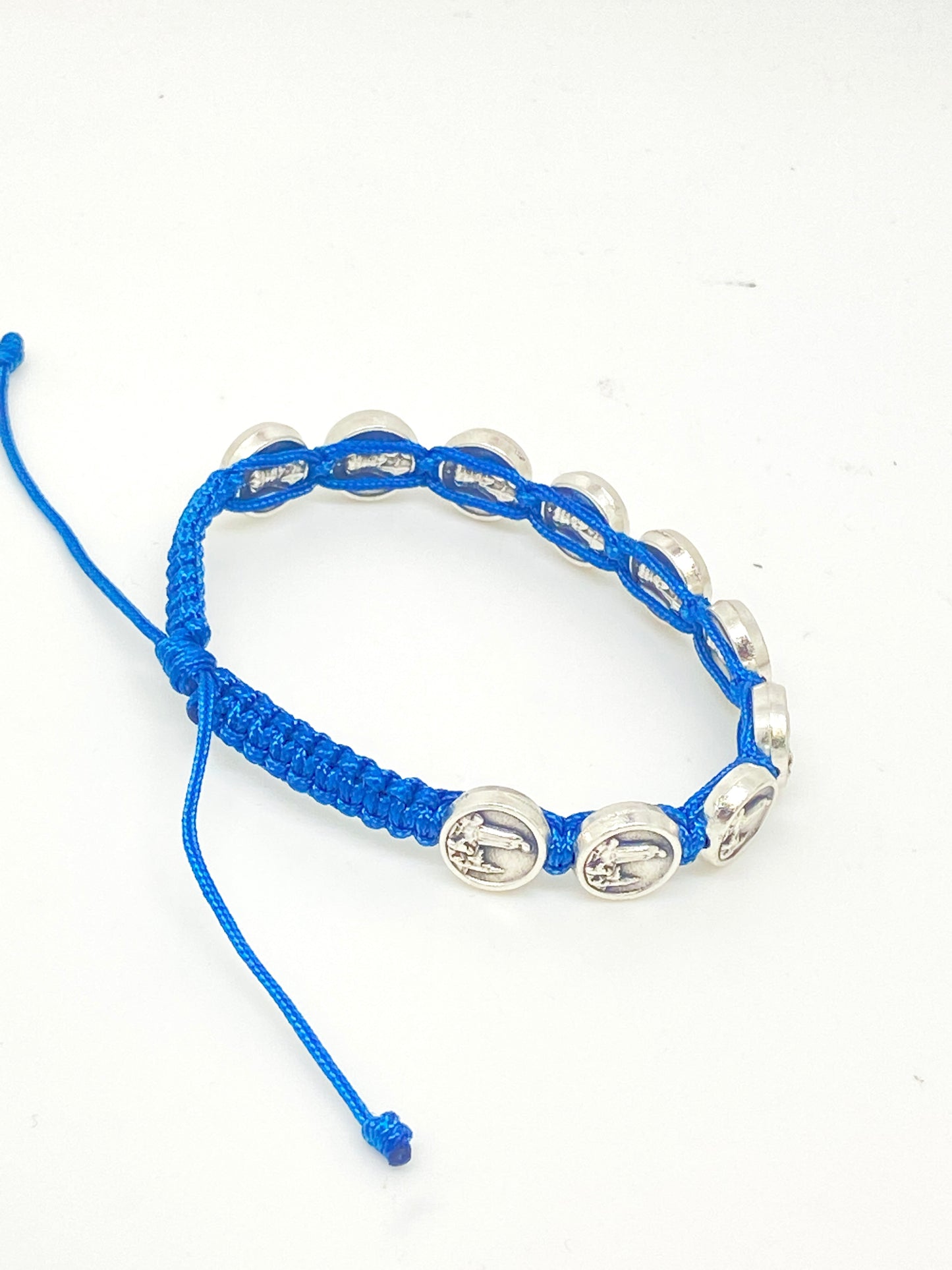 Our Lady of Fatima Italian Medals and Slip Knot Bracelet (Blue) - Unique Catholic Gifts