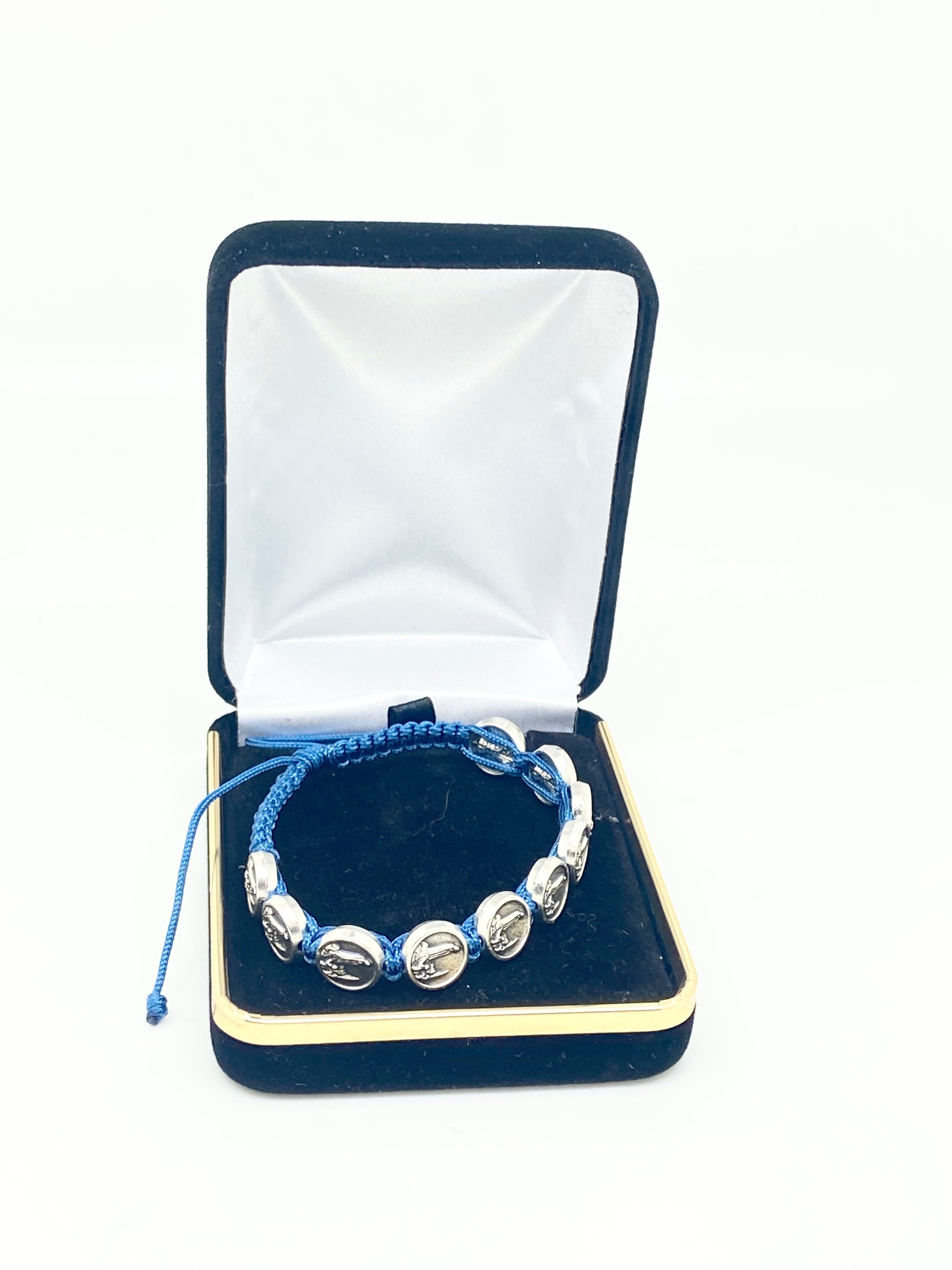 Our Lady of Fatima Italian Medals and Slip Knot Bracelet (Blue) - Unique Catholic Gifts