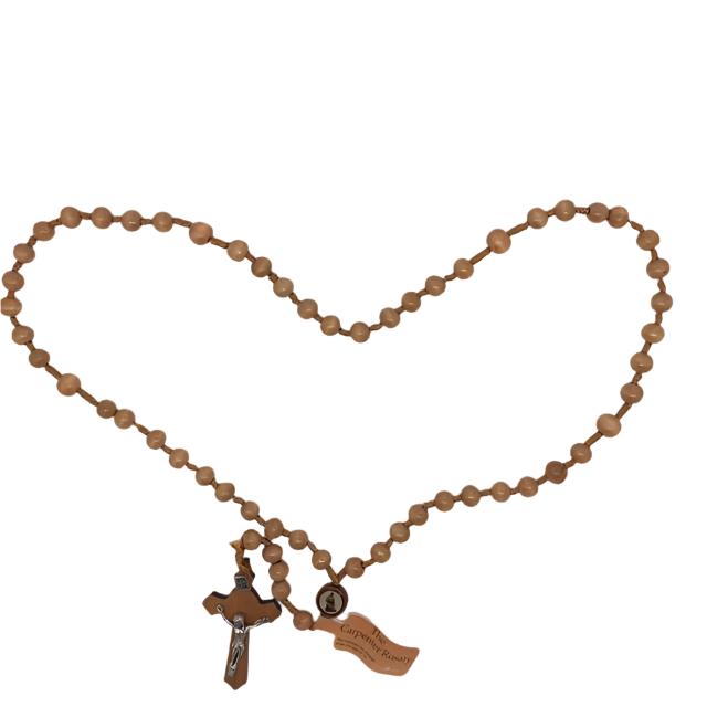 St. Joseph the Carpenter Rosary Light Brown Wood - Unique Catholic Gifts