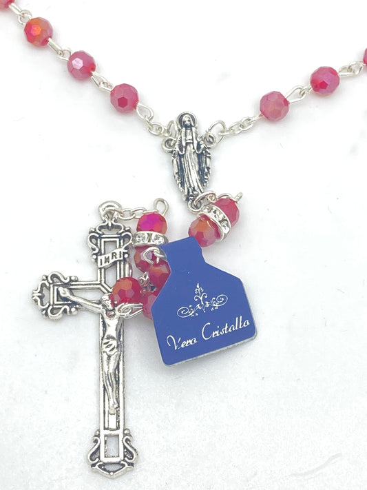 Our Lady of Grace Real Red Crystal Rosary 6mm - Unique Catholic Gifts