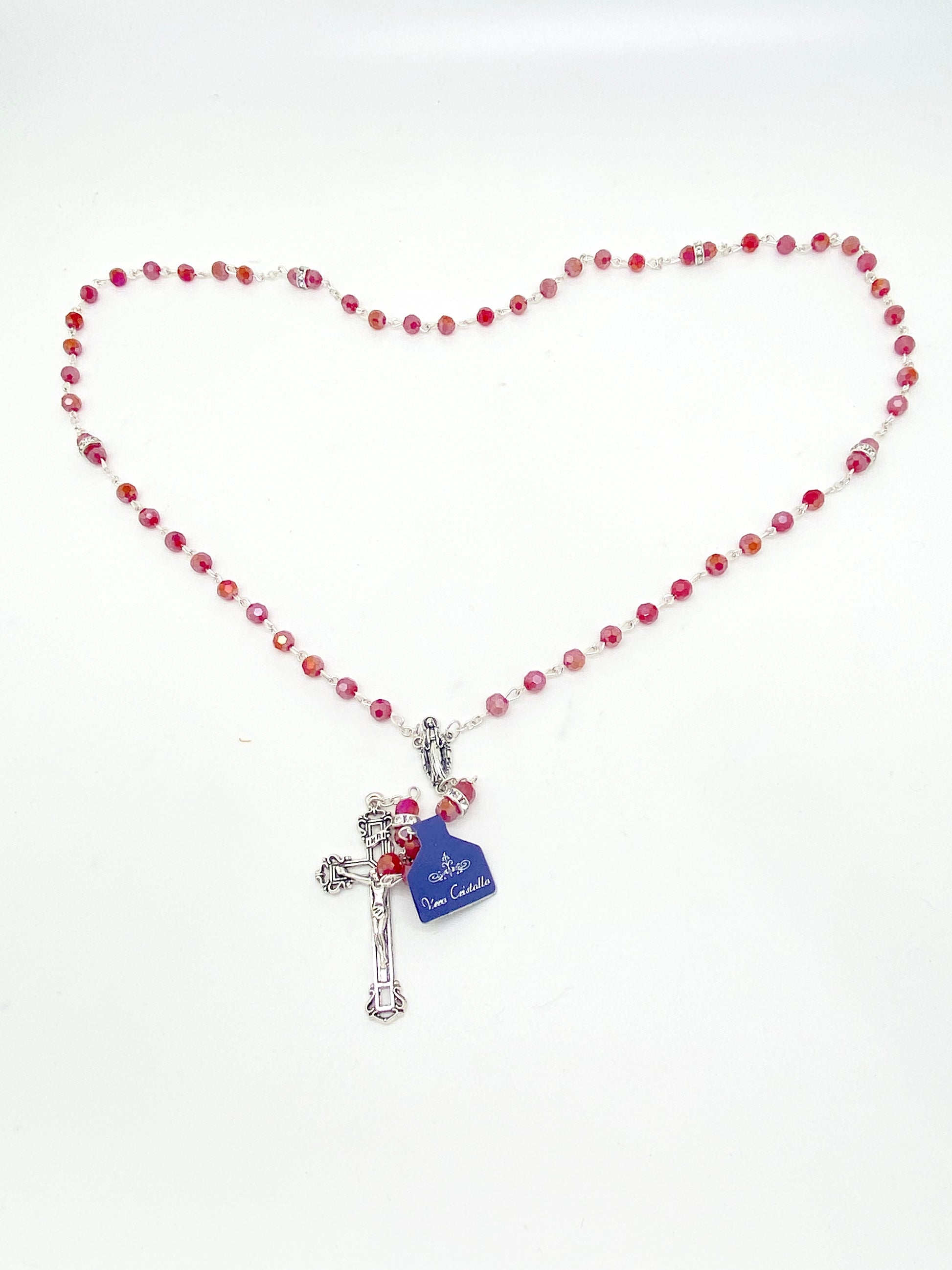 Our Lady of Grace Real Red Crystal Rosary 6mm - Unique Catholic Gifts