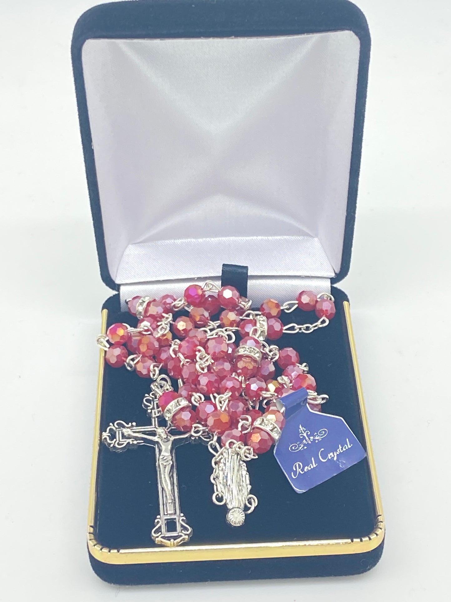 Our Lady of Grace Real Red Crystal Rosary 6mm - Unique Catholic Gifts