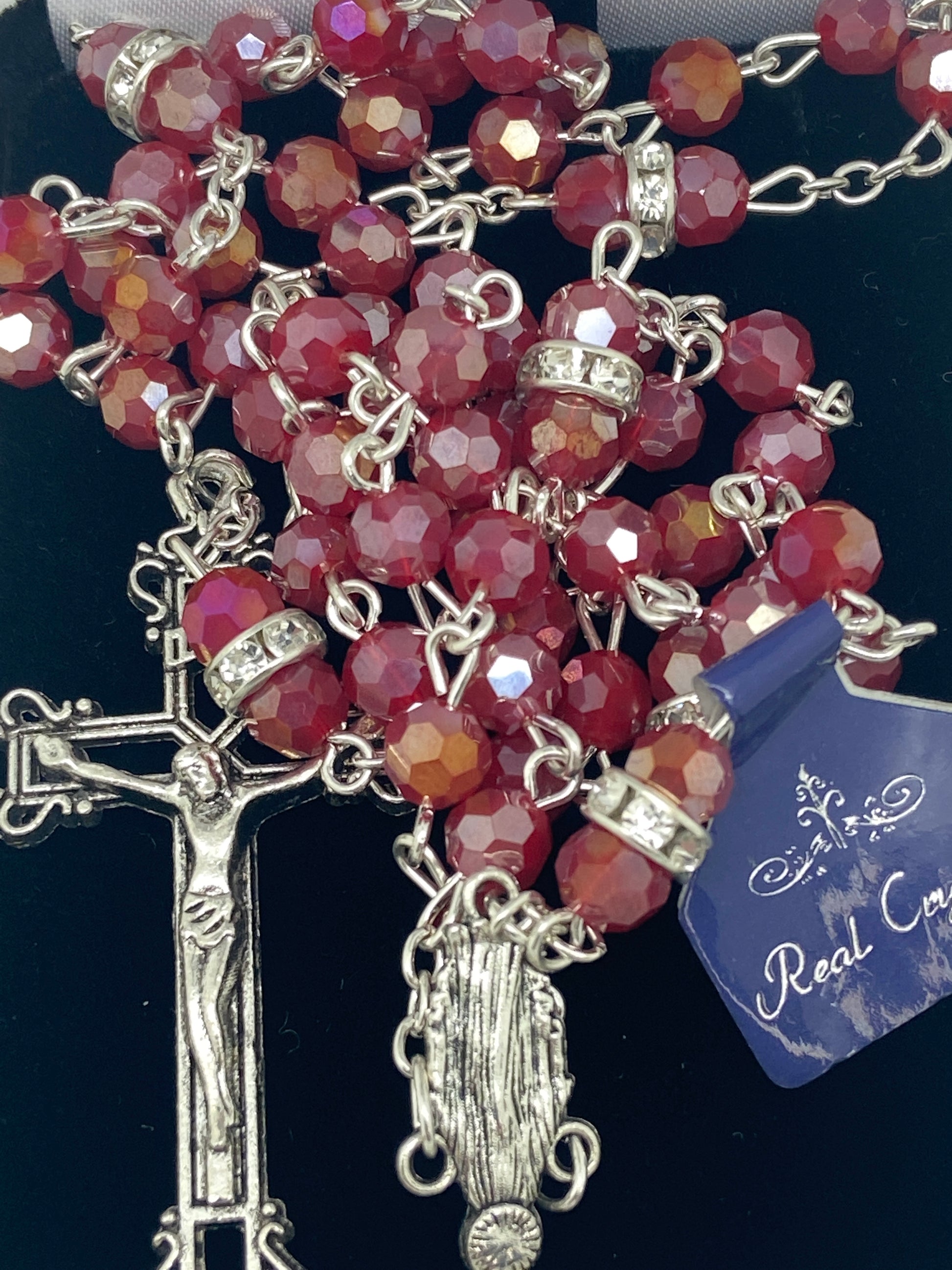 Our Lady of Grace Real Red Crystal Rosary 6mm - Unique Catholic Gifts