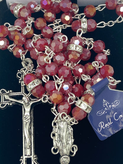 Our Lady of Grace Real Red Crystal Rosary 6mm - Unique Catholic Gifts