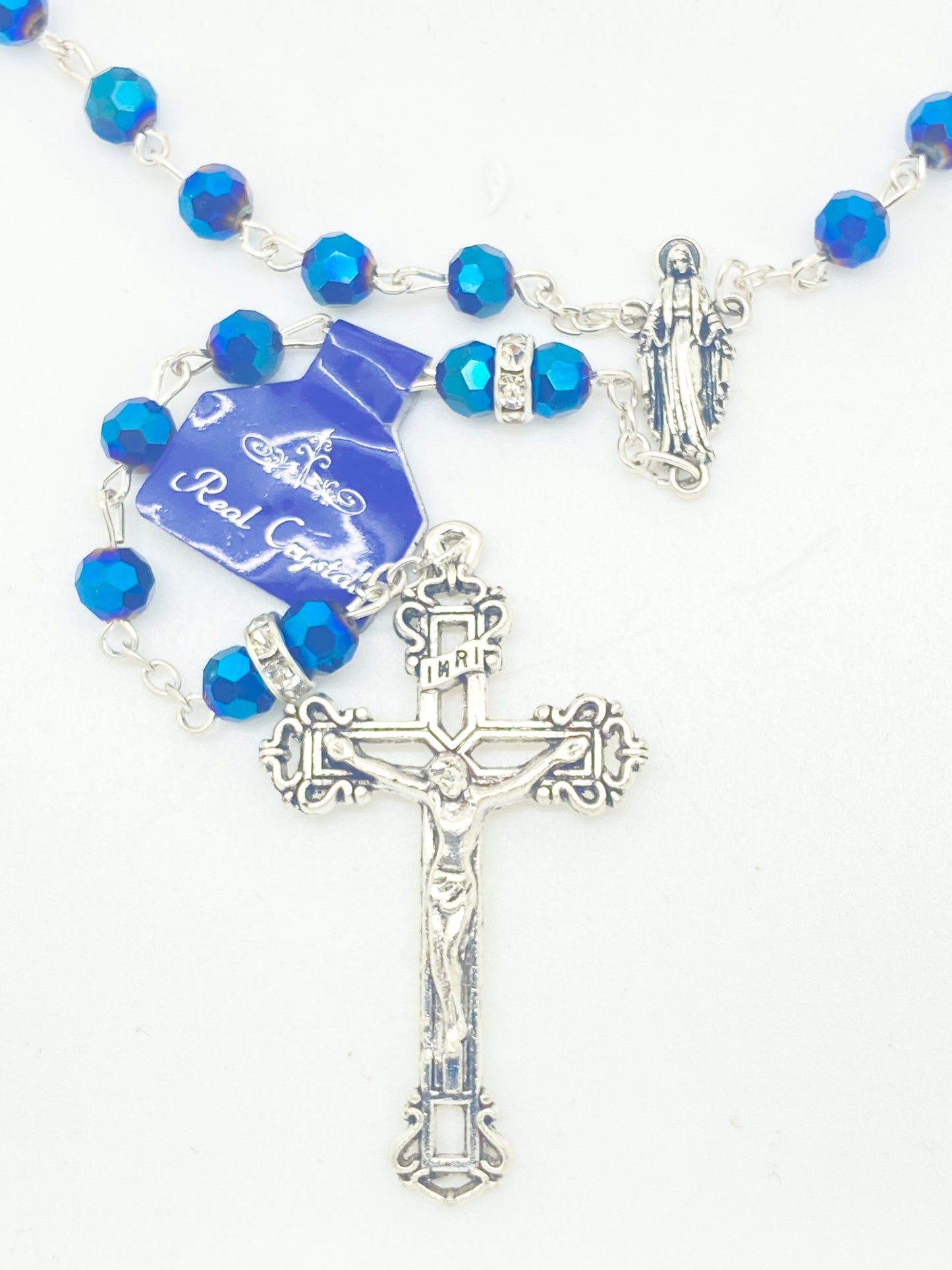 Our Lady of Grace Real Blue Crystal Rosary 6MM - Unique Catholic Gifts