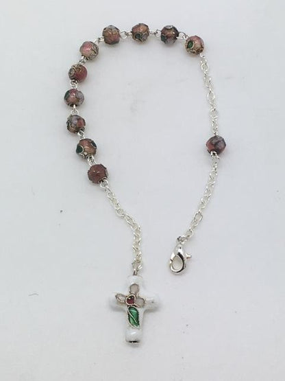 Rose Cloisonne Rosary Bracelet (7") - Unique Catholic Gifts