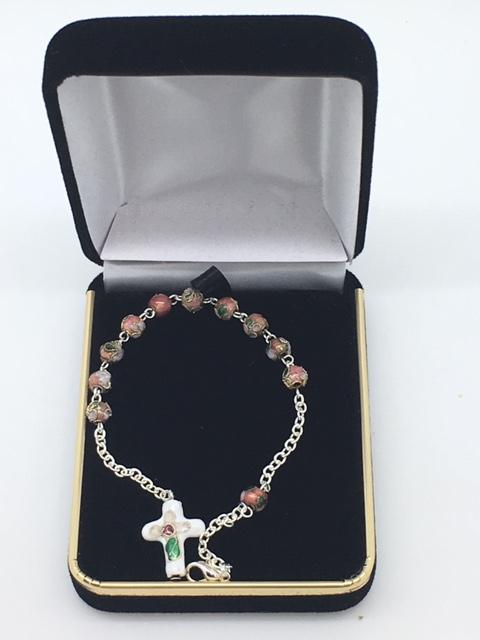 Rose Cloisonne Rosary Bracelet (7") - Unique Catholic Gifts