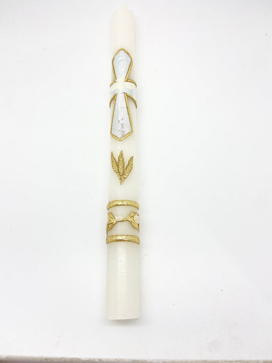 Holy Spirit Dove Baptism Candle Gold 12" - Unique Catholic Gifts