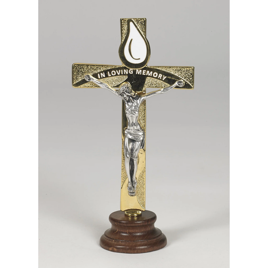 "In Loving Memory"  Gold Tone Standing Cross - Unique Catholic Gifts