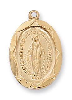 Gold over Sterling Silver Miraculous Medal (5/8") on 18" Gold plated chain. - Unique Catholic Gifts