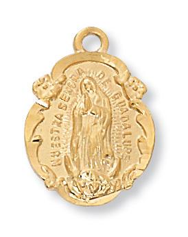 Gold over Sterling Silver Our Lady of Guadalupe Medal (3/4") on 18"gold plated chain. - Unique Catholic Gifts