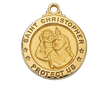 Gold over Sterling Silver  St Christopher (5/8") on 18 inch Chain. - Unique Catholic Gifts