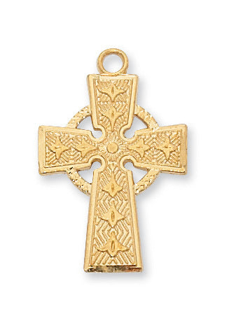 Gold over Sterling Silver with Green Celtic Cross Medal (3/4") on 18" Chain - Unique Catholic Gifts