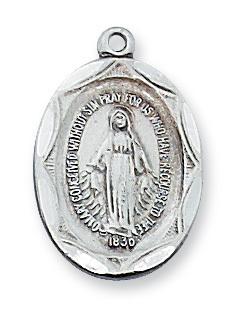 Sterling Silver Miraculous Medal (3/4"x 1/2") on 18" chain - Unique Catholic Gifts