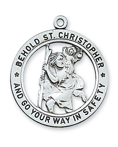 Sterling Silver 1" St Christopher on 24" Chain. - Unique Catholic Gifts