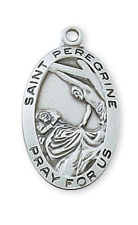 Sterling Silver St. Peregrine 1' x 9/16" on 18 chain. Patron Saint of Cancer" - Unique Catholic Gifts