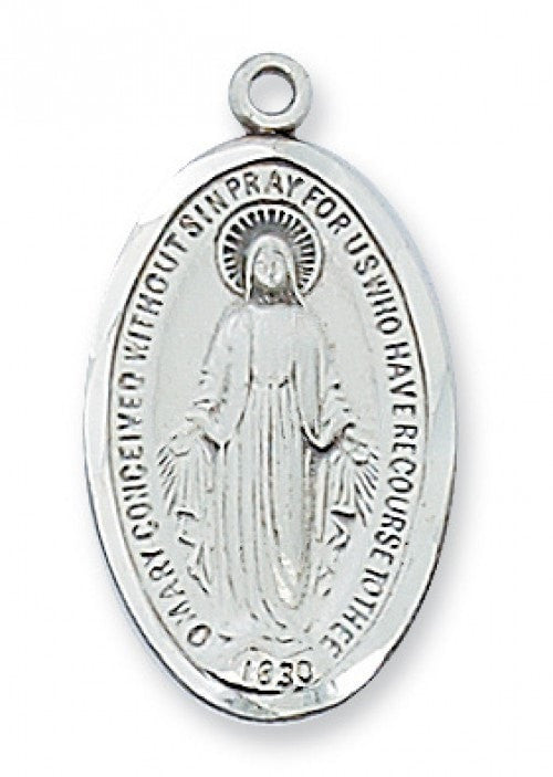 Silver Miraculous Medal 1", chain 18" - Unique Catholic Gifts