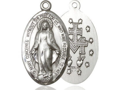 Large Sterling Silver Miraculous Medal 1 3/4" with 24" chain - Unique Catholic Gifts