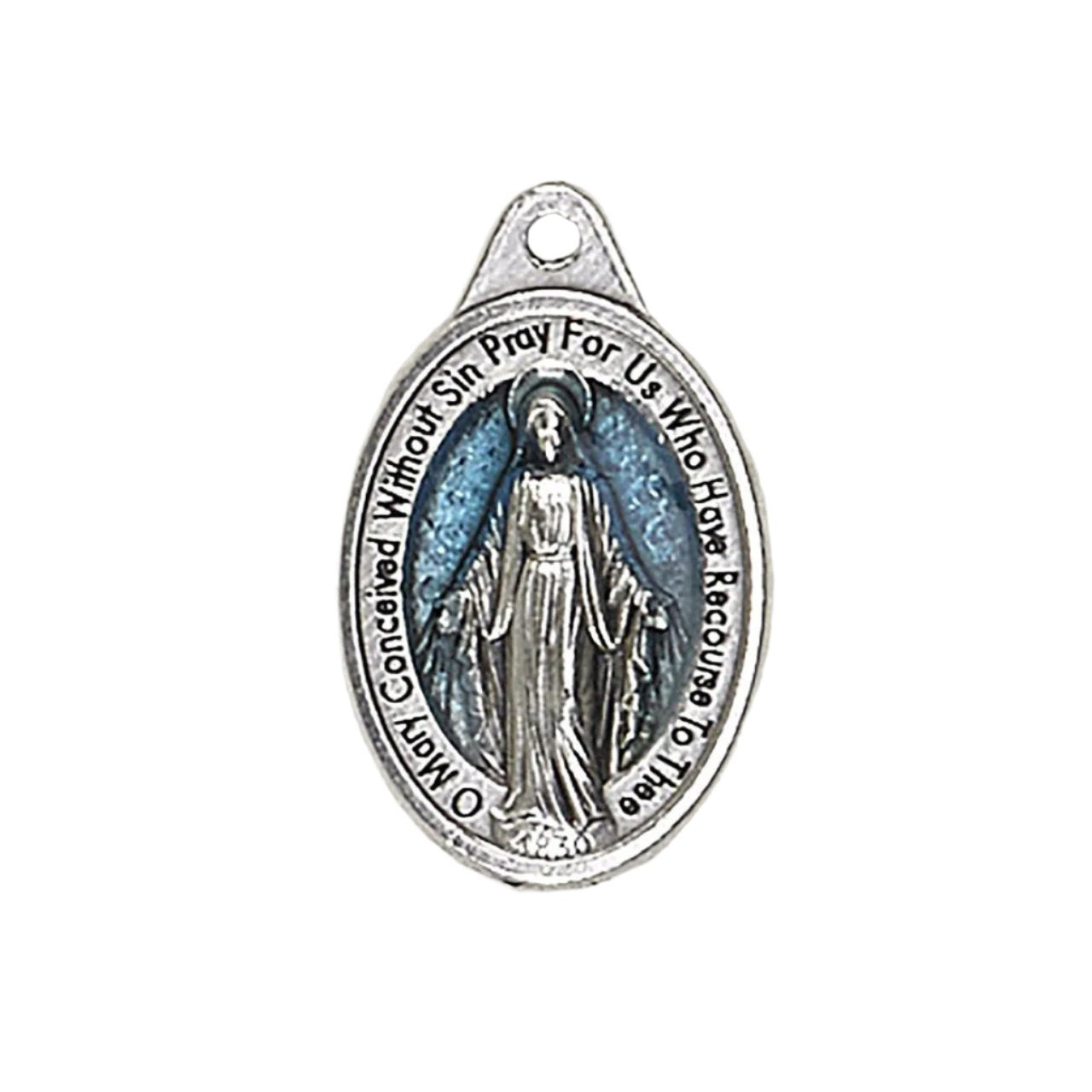 Light Blue Miraculous Oval Enameled Bracelet Medal Charm Small 3/8" - Unique Catholic Gifts