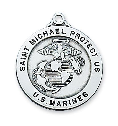 Sterling Silver Saint St Michael & US Marines Medal (7/8") - Unique Catholic Gifts