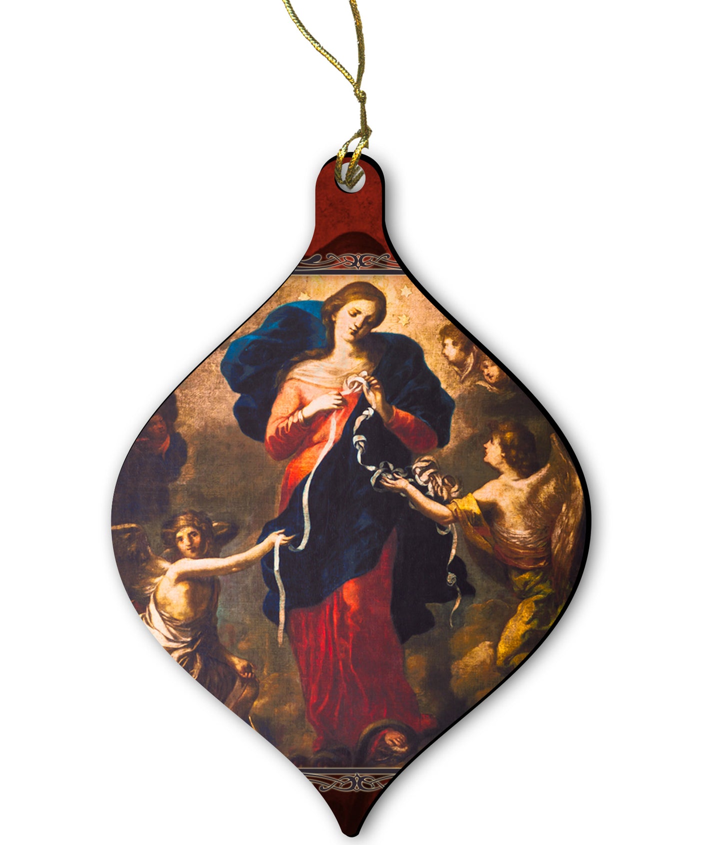 Mary Undoer of Knots Wood Ornament 2 3/4" - Unique Catholic Gifts