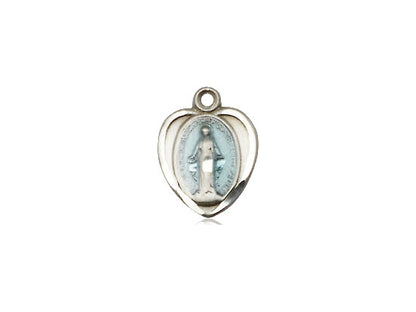 Miraculous Heart Blue Epoxy Sterling Silver Medal 1/2" - Unique Catholic Gifts