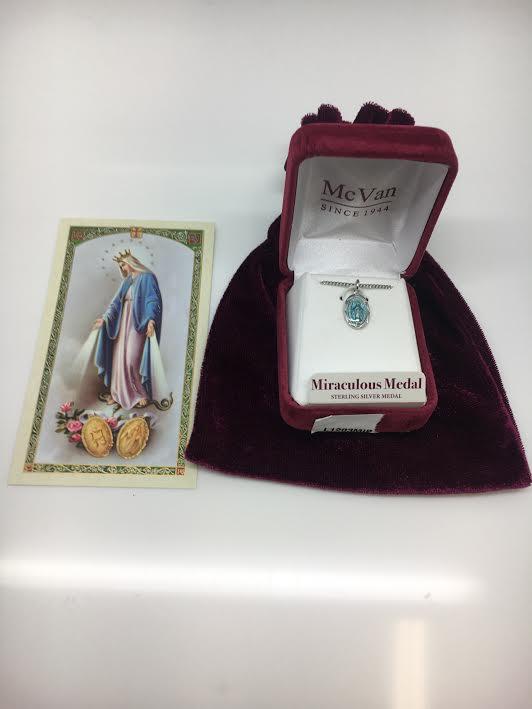 Sterling Silver and Blue Enamel Miraculous Medal  (9/16") - Unique Catholic Gifts