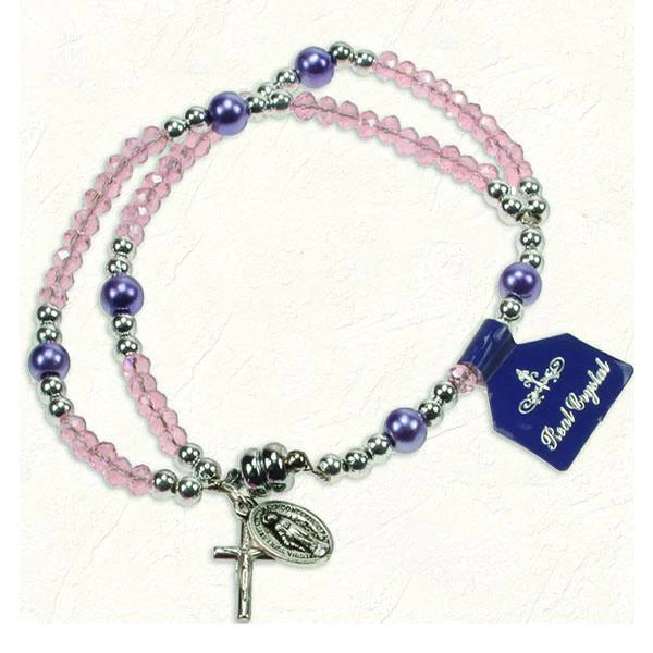 Pink and Purple Double Strand Full Rosary Bracelet Bracelet - Unique Catholic Gifts