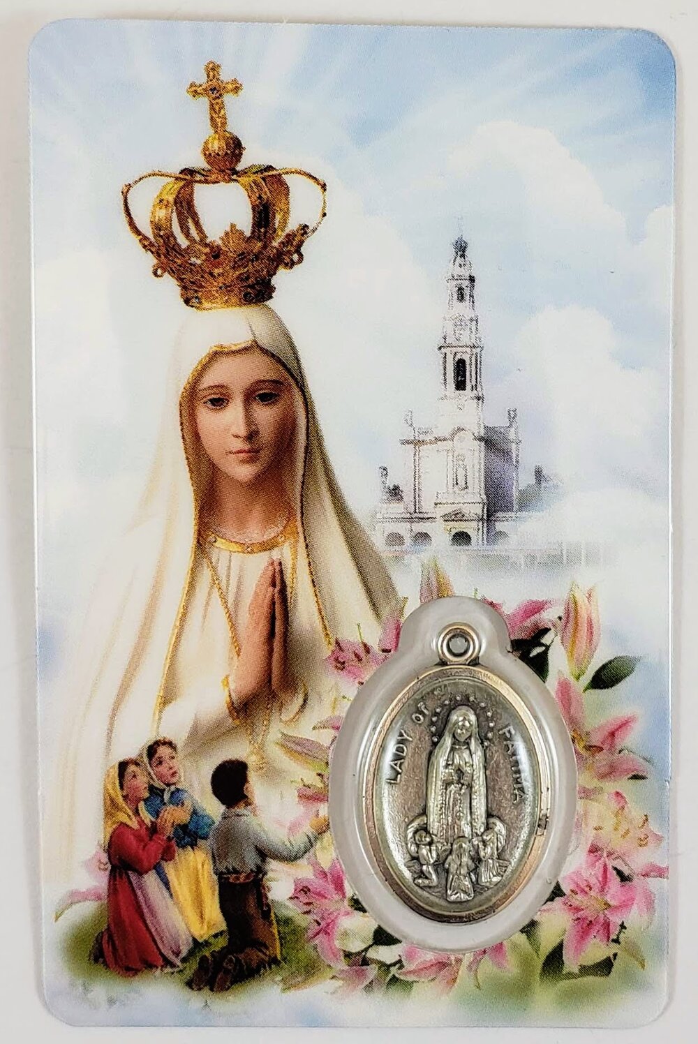 Our Lady of Fatima Holy Card with Medal - Unique Catholic Gifts