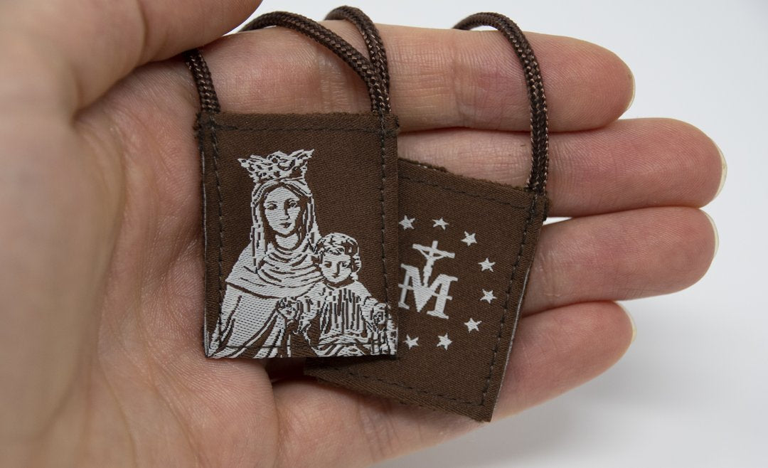 Premium Brown Scapular, Brown & Cream, Our Lady of Mt. Carmel 17" Cord - Unique Catholic Gifts