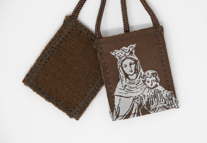 Premium Brown Scapular, Brown & Cream, Our Lady of Mt. Carmel 17" Cord - Unique Catholic Gifts