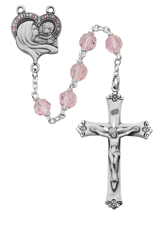 Rose Crystal Tin cut Rosary (7mm) - Unique Catholic Gifts