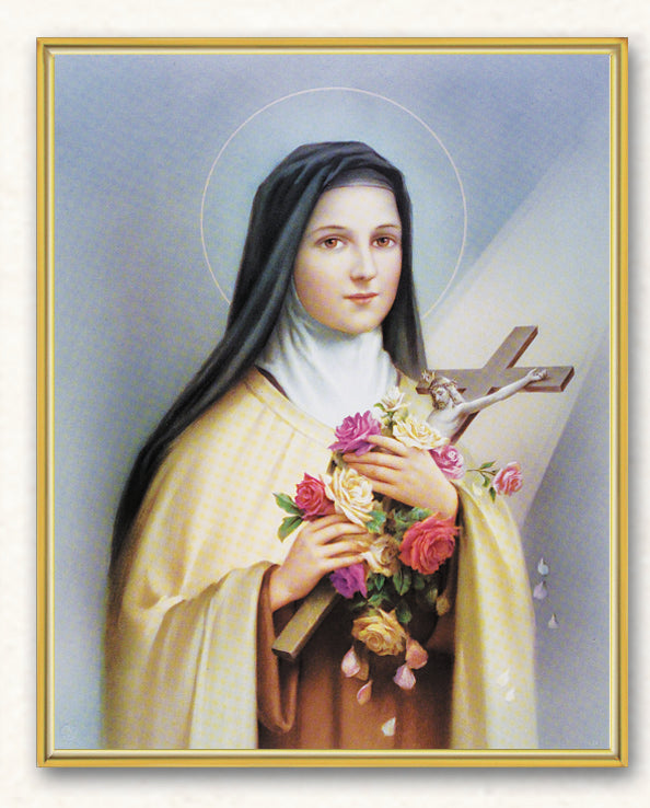 Saint Therese of Lisieux Gold Embossed Large Plaque 7-1/2" x 10" - Unique Catholic Gifts