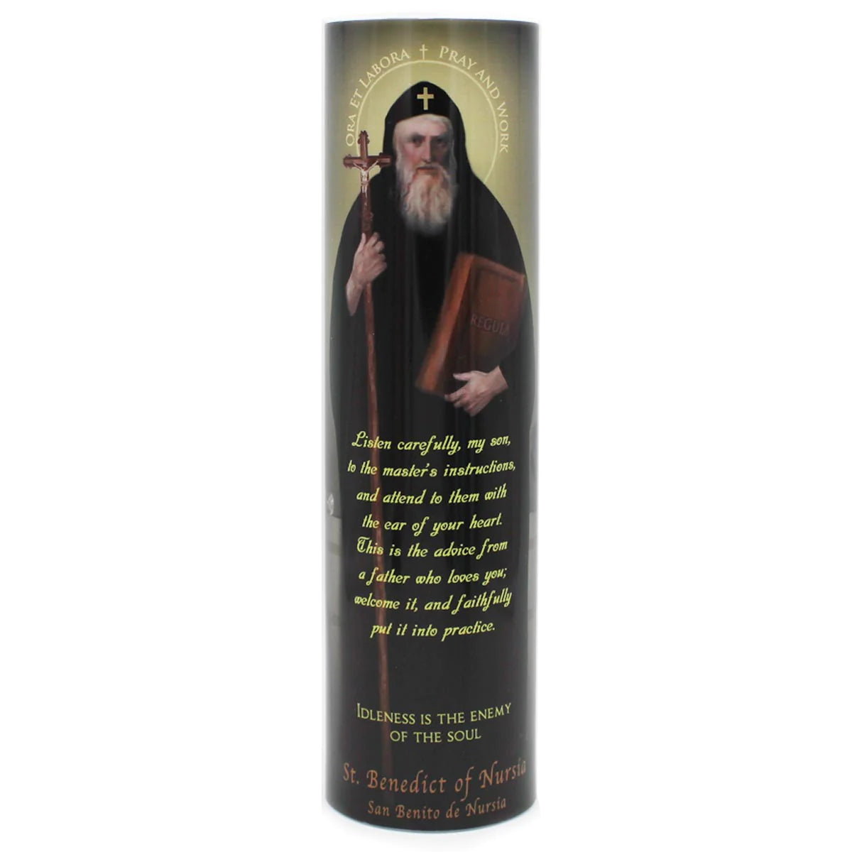 Saint Benedict LED Candle with Timer - Unique Catholic Gifts