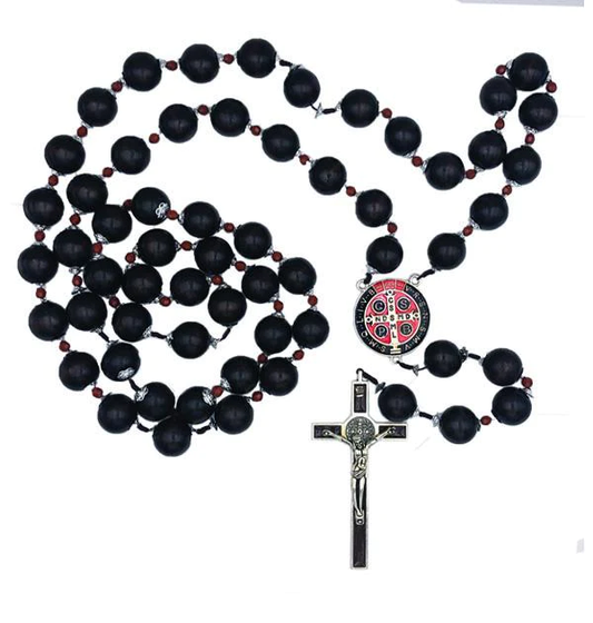 Saint Benedict Wall Rosary with Wood Beads and Enameled Center - Unique Catholic Gifts