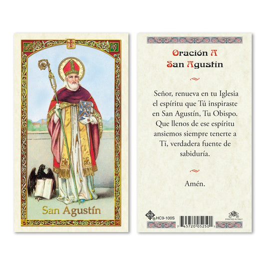 San Agustin Tarjeta Sagrada laminada (Cubierta de Plástico) - Unique Catholic Gifts