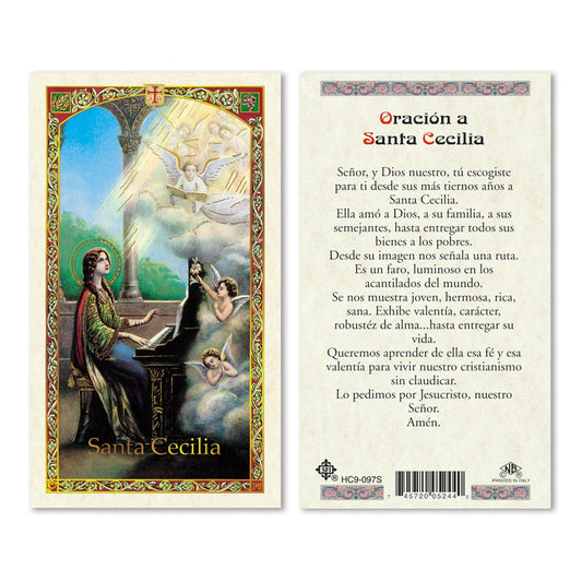 Santa Cecilia Tarjeta Laminada de Oración - Unique Catholic Gifts