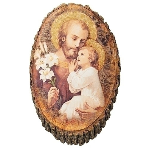 St. Joseph with Child Cut Wood Wall Plaque 12" - Unique Catholic Gifts