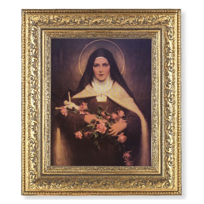 St.Therese Lisieux in Gold Leaf Antique Frame - Unique Catholic Gifts