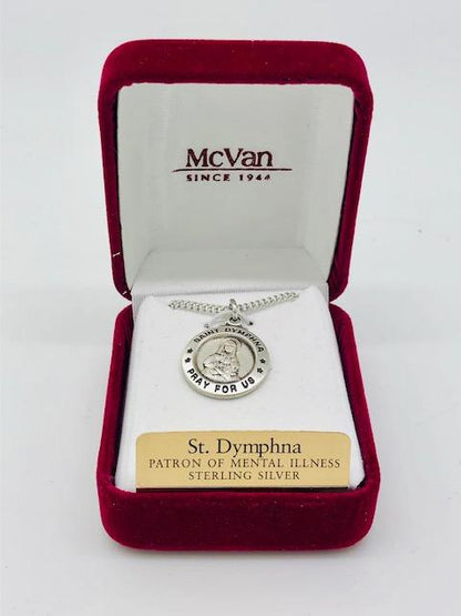 St. Dymphna Medal Sterling Silver 5/8" - Unique Catholic Gifts