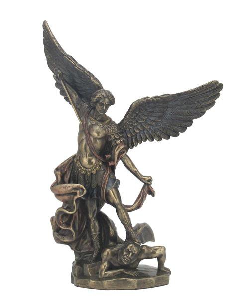 St. Michael Conquering Evil Statue Bronze (7 8/9") - Unique Catholic Gifts