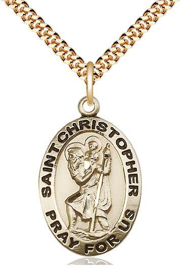 St Christopher Gold  (1 x 5/8") with 24" chain - Unique Catholic Gifts